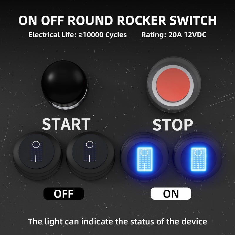 DaierTek 12V Waterproof Round Rocker Switch Blue LED Lighted [UL Listed] ON Off 3 Pin 12 Volt 20A Weatherproof Illuminated Toggle for Marine Car RV Truck -5Pack - Image 3
